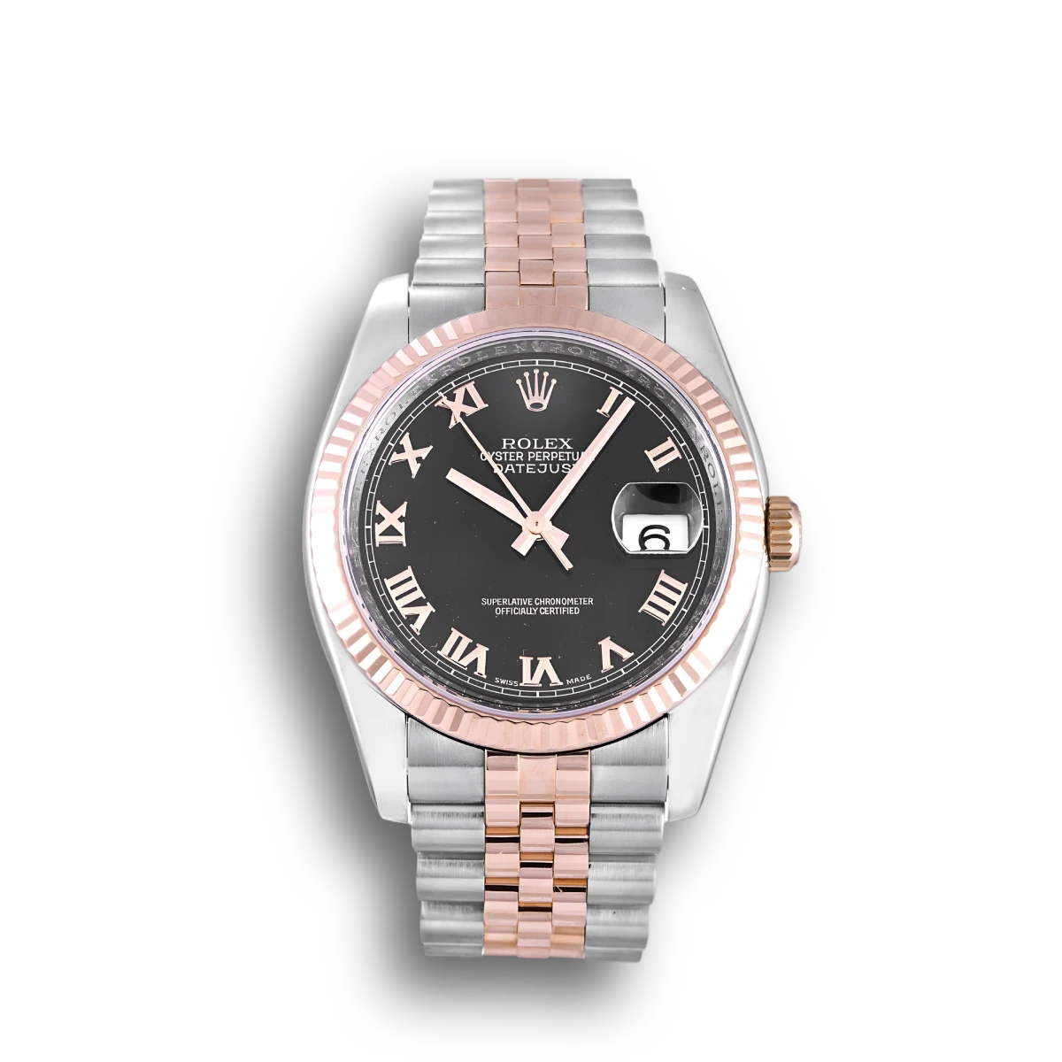 Rolex Datejust 116231 Black Dial 36mm Rose Gold Jubilee