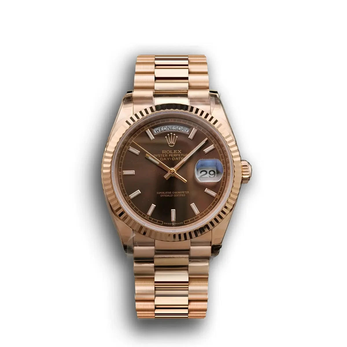 Rolex Day-Date 128238 36mm Chocolate Rose Gold