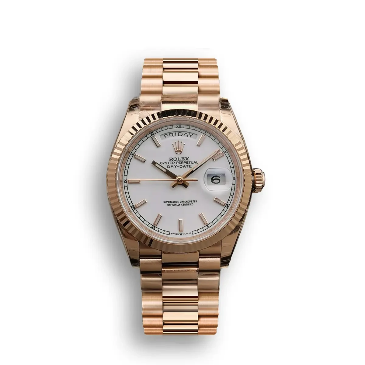 Rolex Day-Date 128238 36mm White Dial Rose Gold