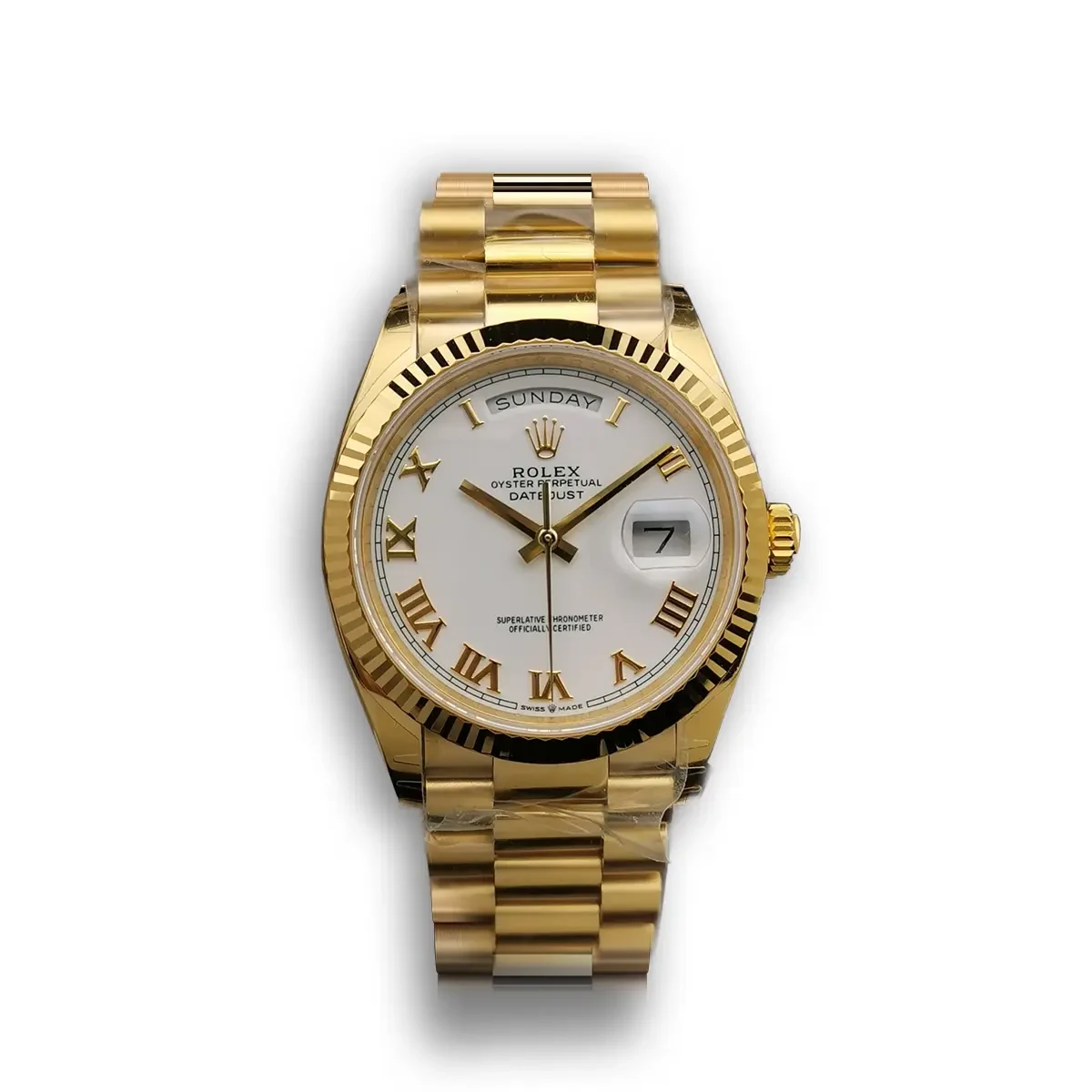 Rolex Day-Date 128238 36mm White Roman Yellow Gold